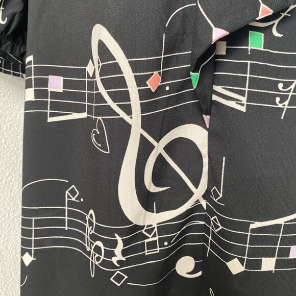 Titilate Valet Musical Notes Blk/Wht Square neck 3/4 Sleeve Neck Dress SZ L #4 - Picture 5 of 7